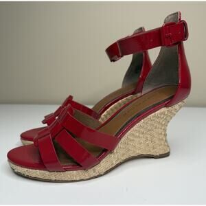 Donald J Pliner Trixee Wedge Sandal Womens 8M Red Patent Leather Espadrille Heel